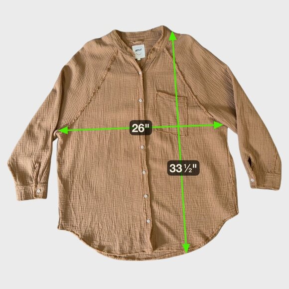 Aerie American Eagle Shirt Tan Women's Medium Crinkle Gauze Button-Up Cotton Top - Picture 11 of 11